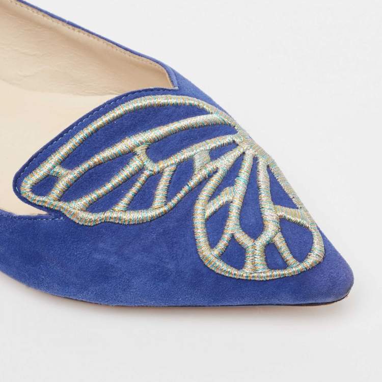 Pre Owned Sophia Webster Blue Suede Bibi Butterfly Ballet Flats Size 36.5