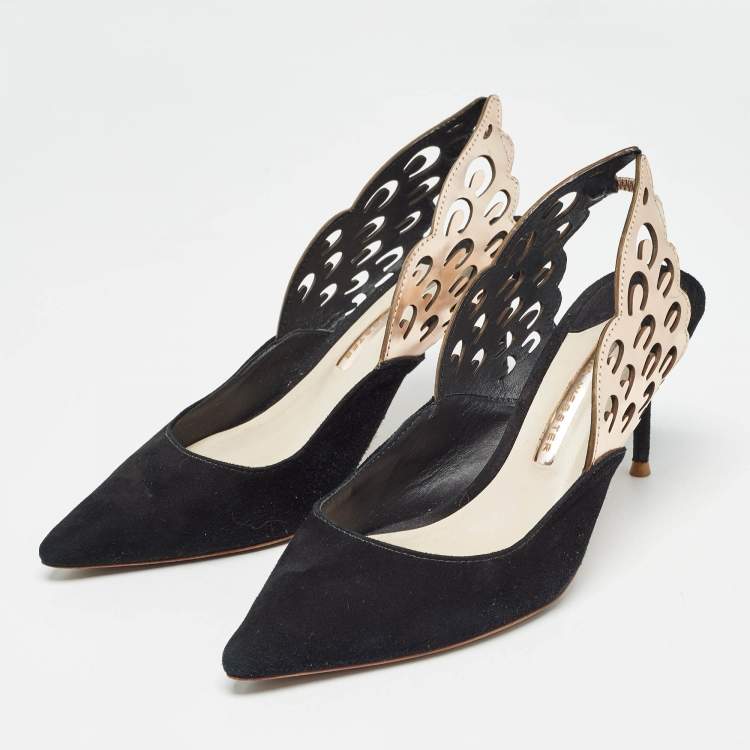 Pre Owned Sophia Webster Black/Metallic Bronze Suede And Leather Angelo Slingback Pumps Size 37