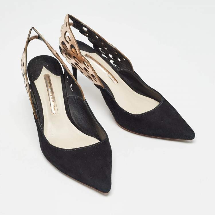 Pre Owned Sophia Webster Black/Metallic Bronze Suede And Leather Angelo Slingback Pumps Size 37
