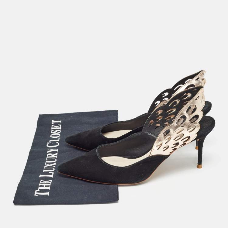 Pre Owned Sophia Webster Black/Metallic Bronze Suede And Leather Angelo Slingback Pumps Size 37