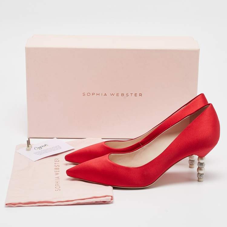 Pre Owned Sophia Webster Red Satin Coco Pumps Size 36.5