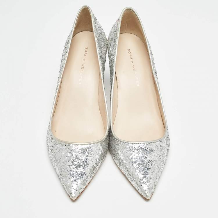 Pre Owned Sophia Webster Silver Glitter Rio Pointed Toe Pumps Size 36.5