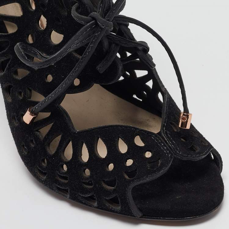 Pre Owned Sophia Webster Black Suede Electra Ankle Strap Sandals Size 36.5