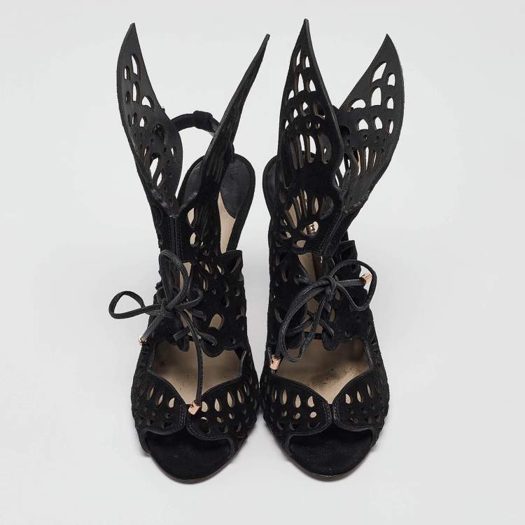 Pre Owned Sophia Webster Black Suede Electra Ankle Strap Sandals Size 36.5