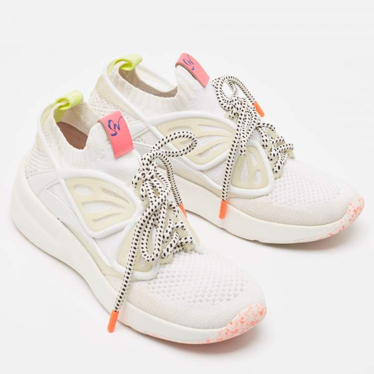 Pre Owned Sophia Webster White Knit Fabric Trainer Sneakers Size 38