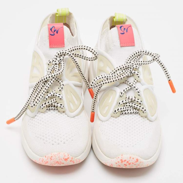 Pre Owned Sophia Webster White Knit Fabric Trainer Sneakers Size 38