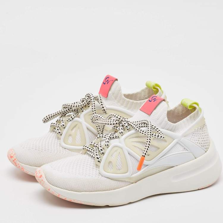 Pre Owned Sophia Webster White Knit Fabric Trainer Sneakers Size 38