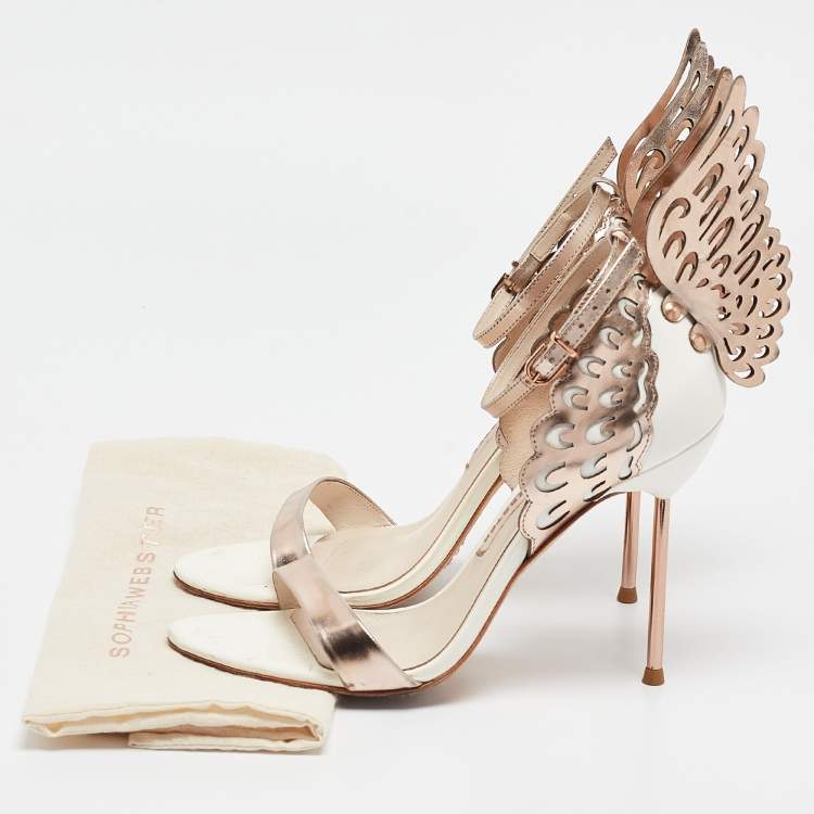 Pre Owned Sophia Webster Gold Laser Cut Rose Gold Leather Evangeline Open Toe Sandals Size 37
