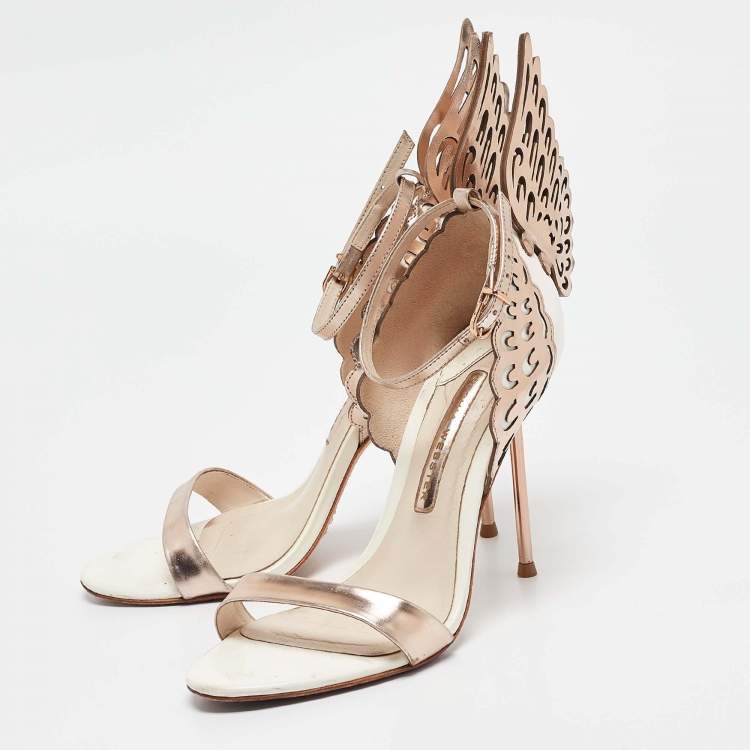 Pre Owned Sophia Webster Gold Laser Cut Rose Gold Leather Evangeline Open Toe Sandals Size 37