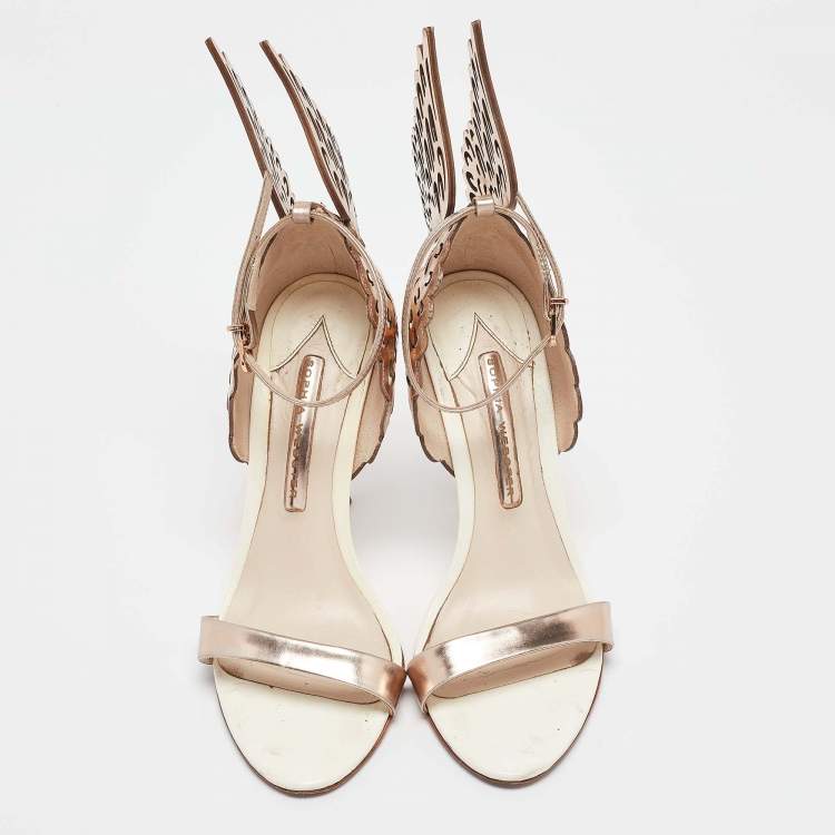 Pre Owned Sophia Webster Gold Laser Cut Rose Gold Leather Evangeline Open Toe Sandals Size 37