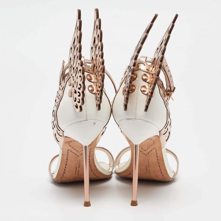 Pre Owned Sophia Webster Gold Laser Cut Rose Gold Leather Evangeline Open Toe Sandals Size 37
