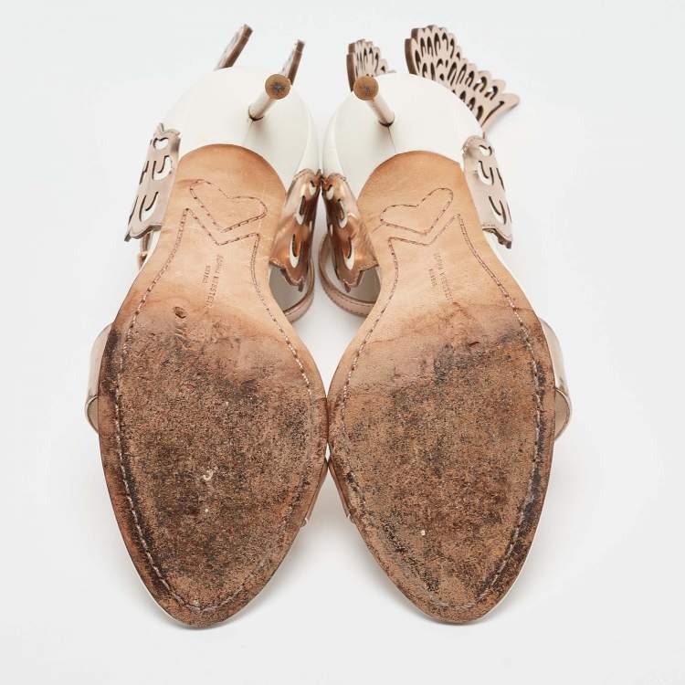 Pre Owned Sophia Webster Gold Laser Cut Rose Gold Leather Evangeline Open Toe Sandals Size 37