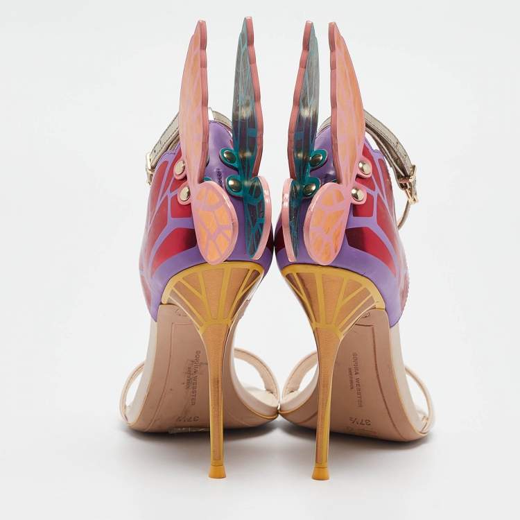 Pre Owned Sophia Webster Multicolor Leather Chiara Butterfly Sandals Size 37.5