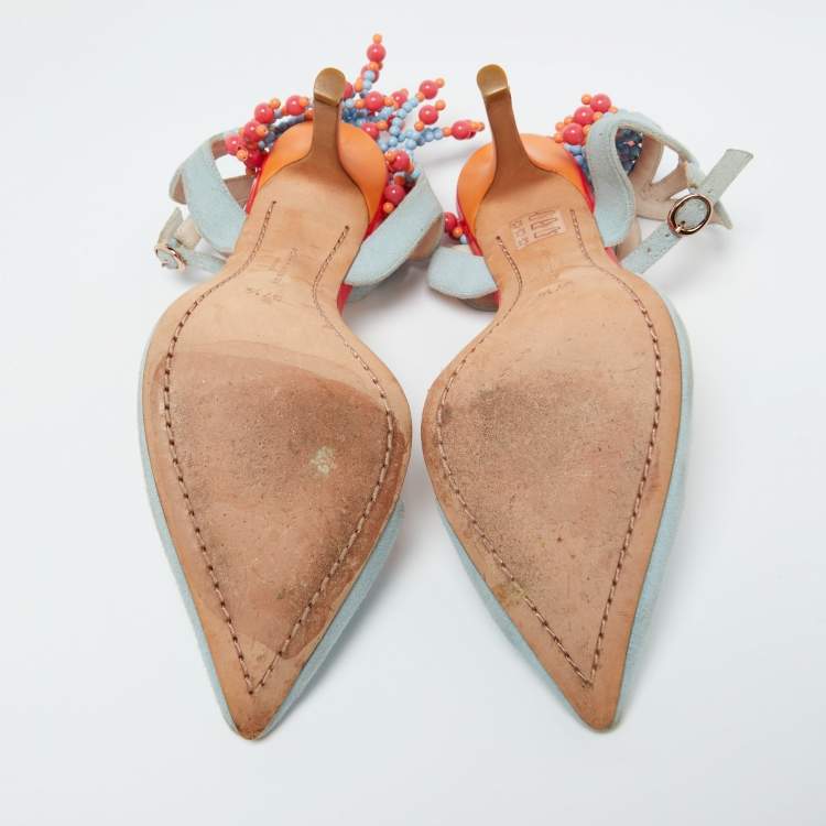 Pre Owned Sophia Webster Light Blue Suede and Leather Chiara Butterfly Ankle Strap Pumps Size 37.5