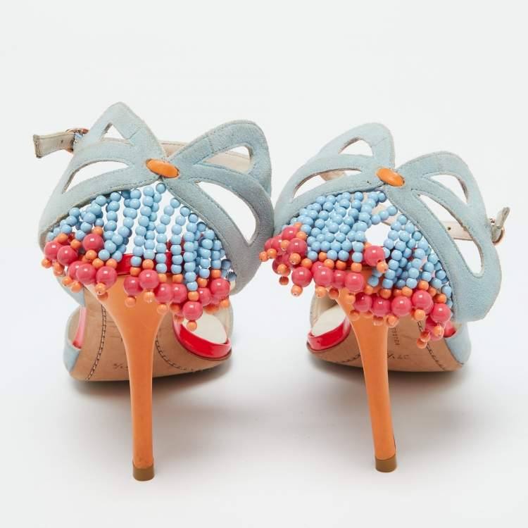 Pre Owned Sophia Webster Light Blue Suede and Leather Chiara Butterfly Ankle Strap Pumps Size 37.5