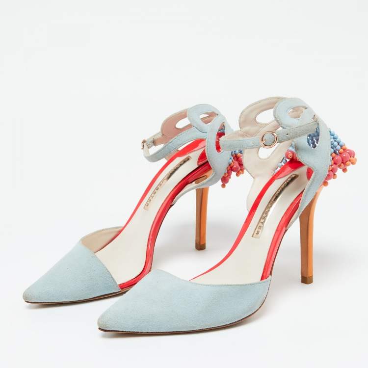 Pre Owned Sophia Webster Light Blue Suede and Leather Chiara Butterfly Ankle Strap Pumps Size 37.5