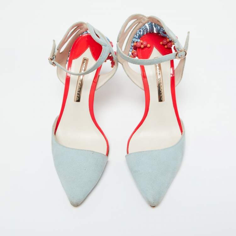 Pre Owned Sophia Webster Light Blue Suede and Leather Chiara Butterfly Ankle Strap Pumps Size 37.5