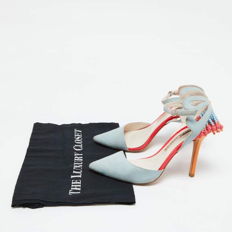 Pre Owned Sophia Webster Light Blue Suede and Leather Chiara Butterfly Ankle Strap Pumps Size 37.5