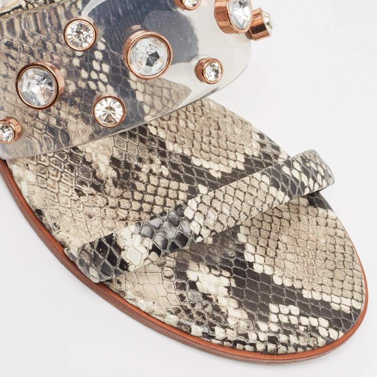 Pre Owned Sophia Webster Beige Snakeskin Embossed And PVC Dina Slide Sandals Size 39