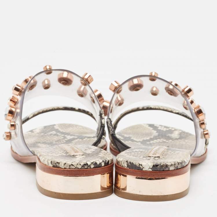 Pre Owned Sophia Webster Beige Snakeskin Embossed And PVC Dina Slide Sandals Size 39