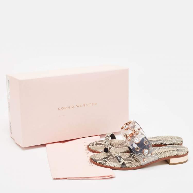 Pre Owned Sophia Webster Beige Snakeskin Embossed And PVC Dina Slide Sandals Size 39