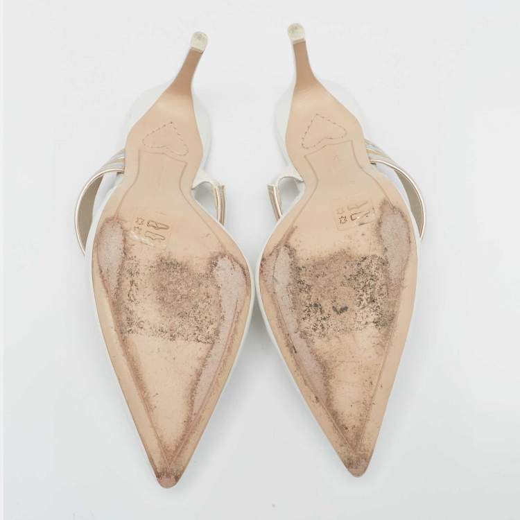 Pre Owned Sophia Webster White/Metallic Leather Joy Mules Size 38.5