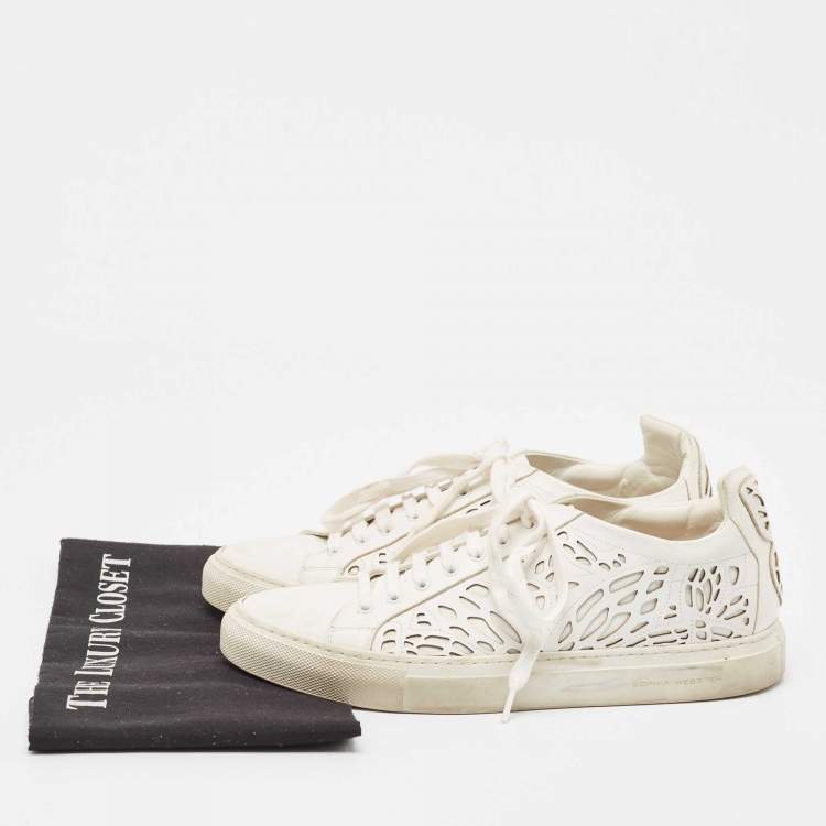 Pre Owned Sophia Webster White Leather Lace Up Sneakers Size 39