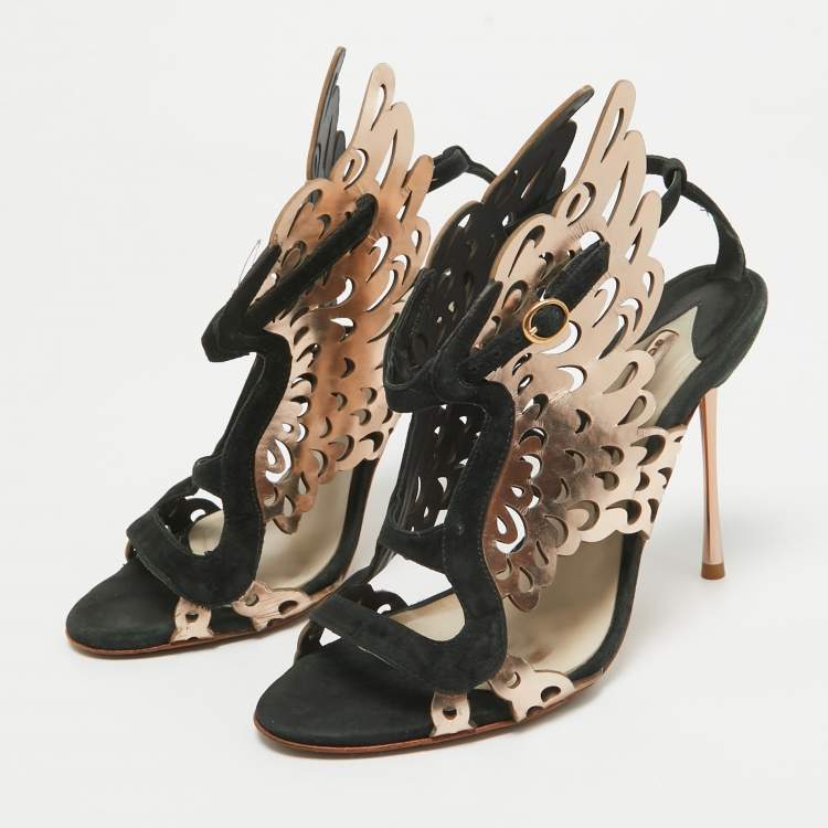 Pre Owned Sophia Webster Dark Green/Rose Gold Suede and Leather Laser Cut Parisa Sandals Size 38