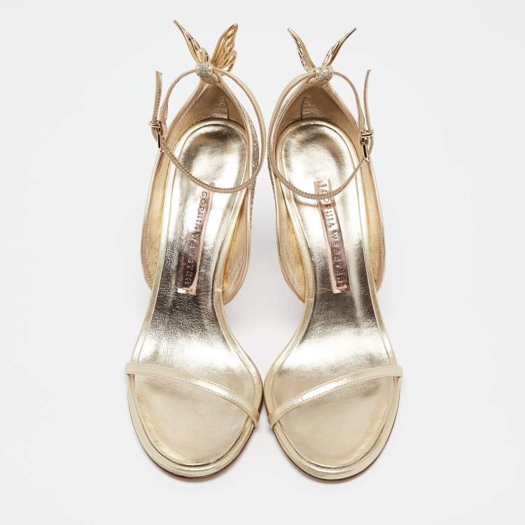 Pre Owned Sophia Webster Gold Glitter Leather Chiara Butterfly Ankle Strap Sandals Size 37