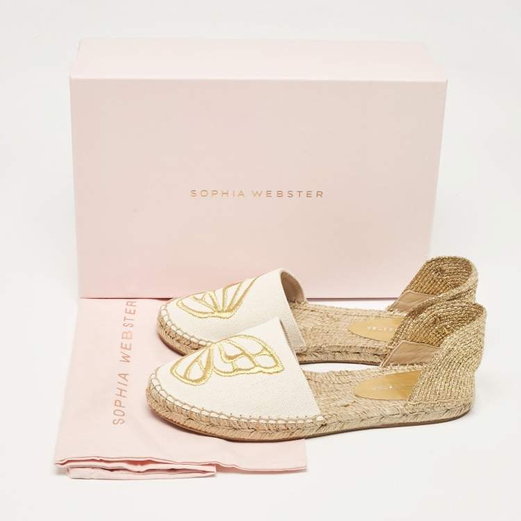 Pre Owned Sophia Webster Cream Canvas Espadrille Flats Size 37