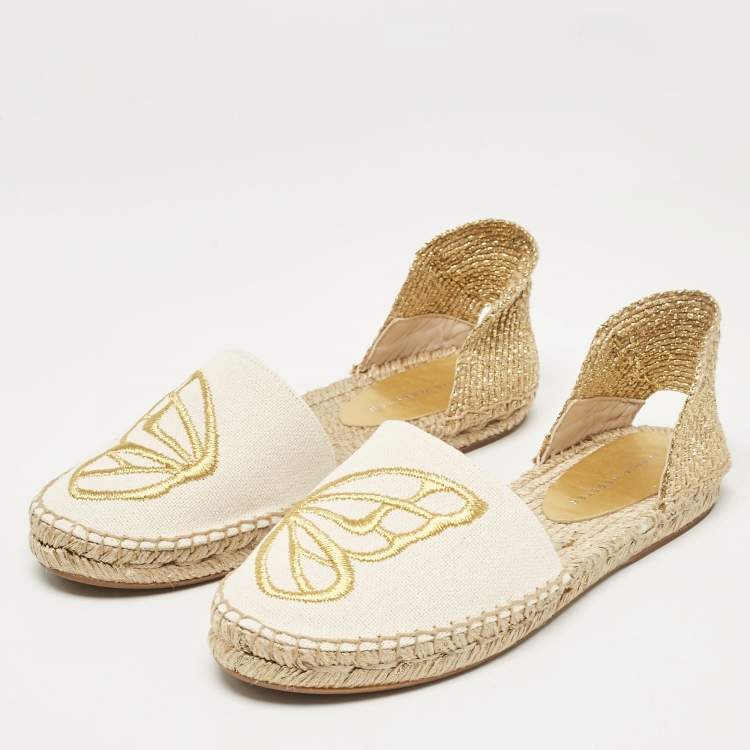 Pre Owned Sophia Webster Cream Canvas Espadrille Flats Size 37