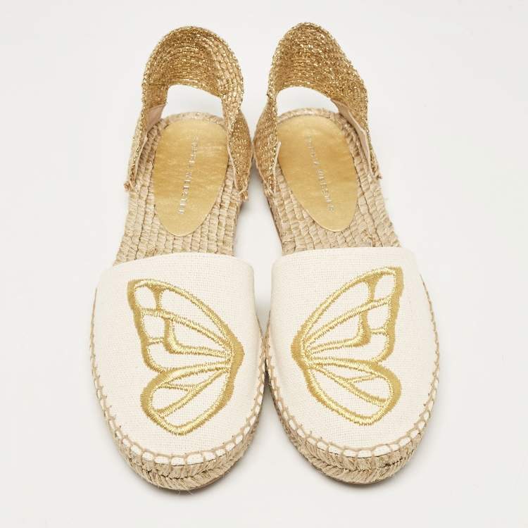 Pre Owned Sophia Webster Cream Canvas Espadrille Flats Size 37