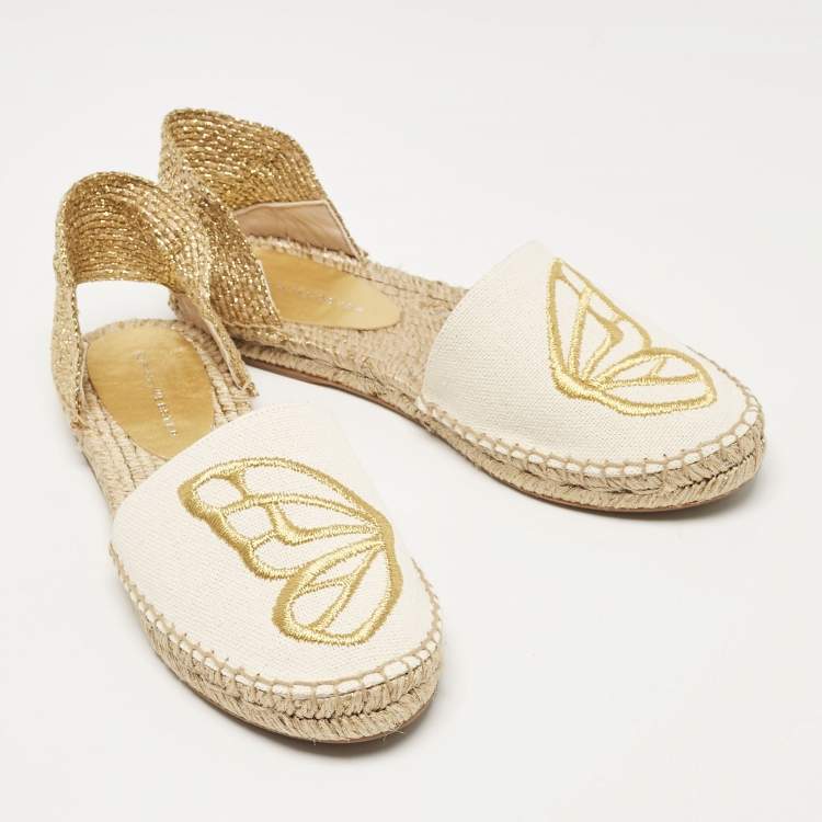 Pre Owned Sophia Webster Cream Canvas Espadrille Flats Size 37