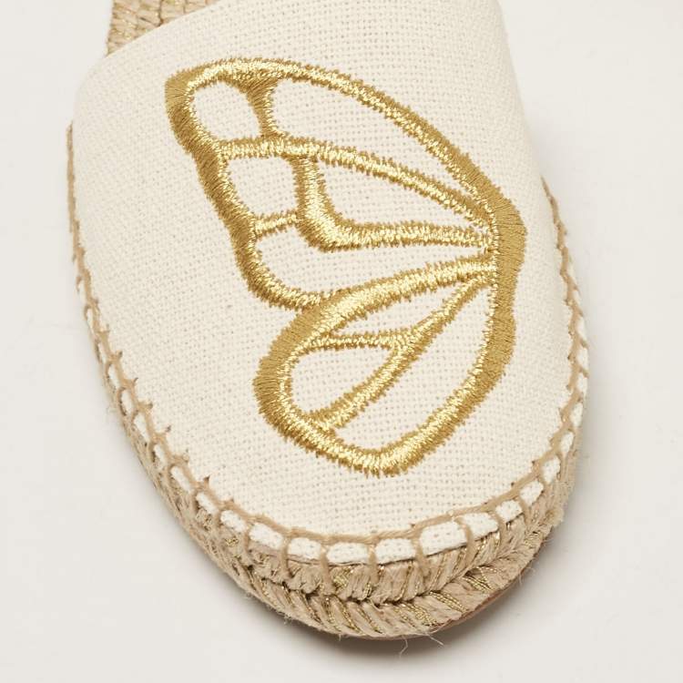 Pre Owned Sophia Webster Cream Canvas Espadrille Flats Size 37