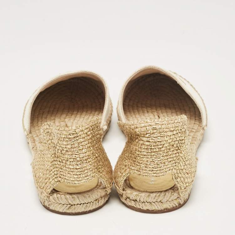 Pre Owned Sophia Webster Cream Canvas Espadrille Flats Size 37