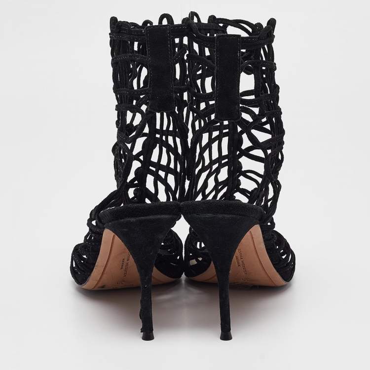Pre Owned Sophia Webster Black Suede Delphine Lace Up Sandals Size 39