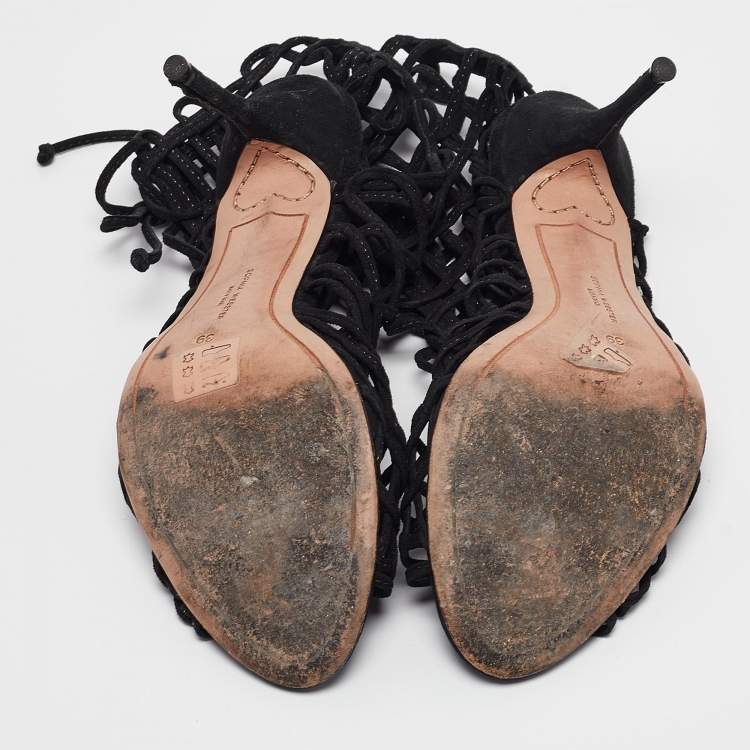 Pre Owned Sophia Webster Black Suede Delphine Lace Up Sandals Size 39