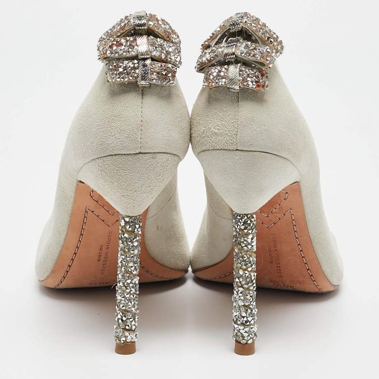 Pre Owned Sophia Webster Grey Suede Pointed Toe Pumps Size 40.5