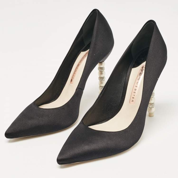 Pre Owned Sophia Webster Black Satin Coco Crystal Pumps Size 38.5