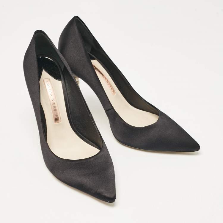 Pre Owned Sophia Webster Black Satin Coco Crystal Pumps Size 38.5