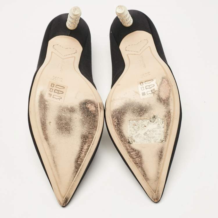 Pre Owned Sophia Webster Black Satin Coco Crystal Pumps Size 38.5