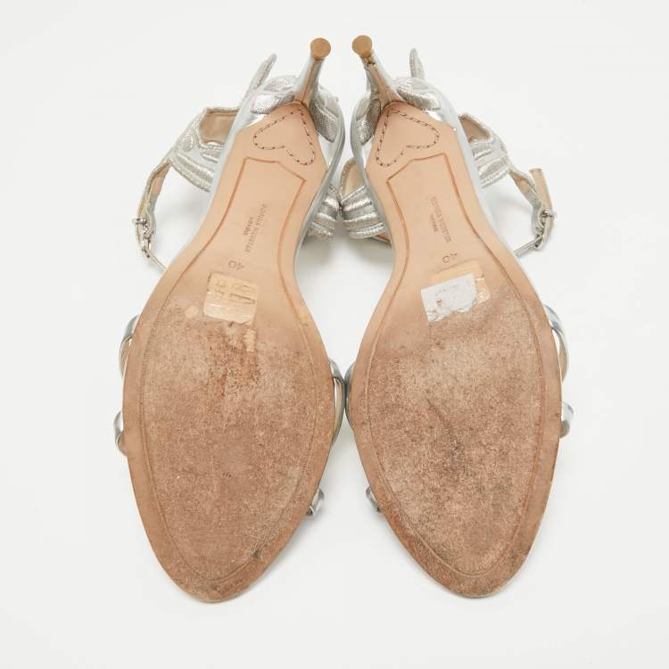 Pre Owned Sophia Webster Silver Faux Leather Butterfly Ankle Strap Sandals Size 40