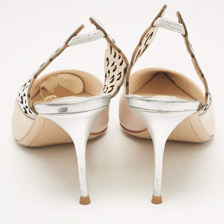 Pre Owned Sophia Webster Beige/Silver Leather Angelo Slingback Pumps 39