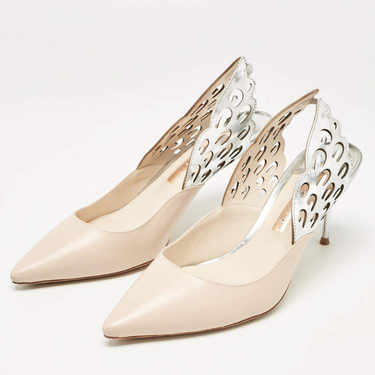 Pre Owned Sophia Webster Beige/Silver Leather Angelo Slingback Pumps 39