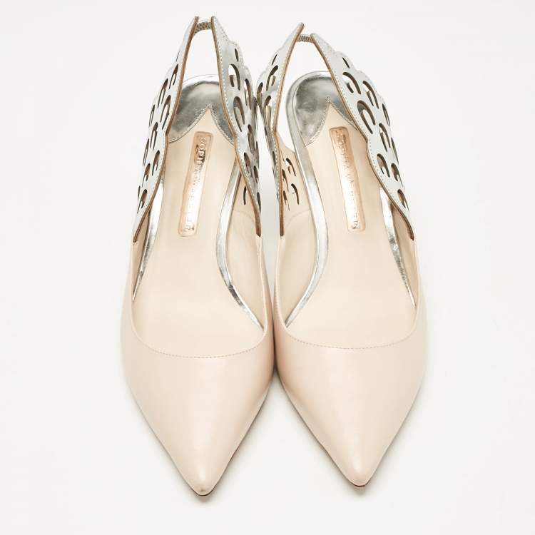 Pre Owned Sophia Webster Beige/Silver Leather Angelo Slingback Pumps 39