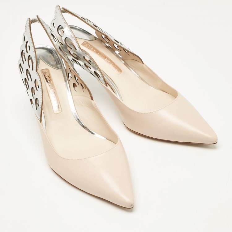 Pre Owned Sophia Webster Beige/Silver Leather Angelo Slingback Pumps 39