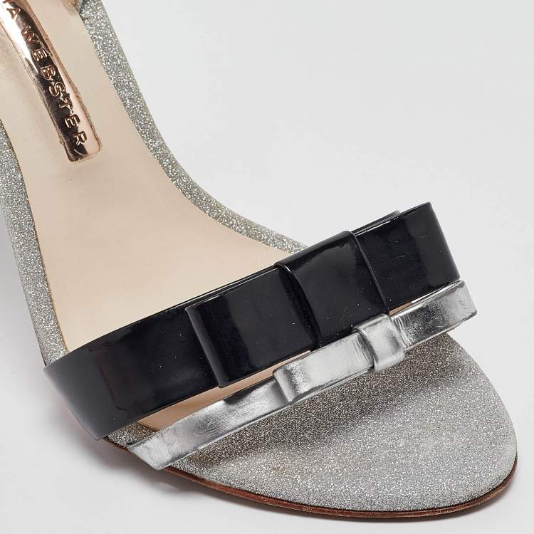 Pre Owned Sophia Webster Metallic/Black Glitter and Leather Ankle Strap Sandals Size 37.5