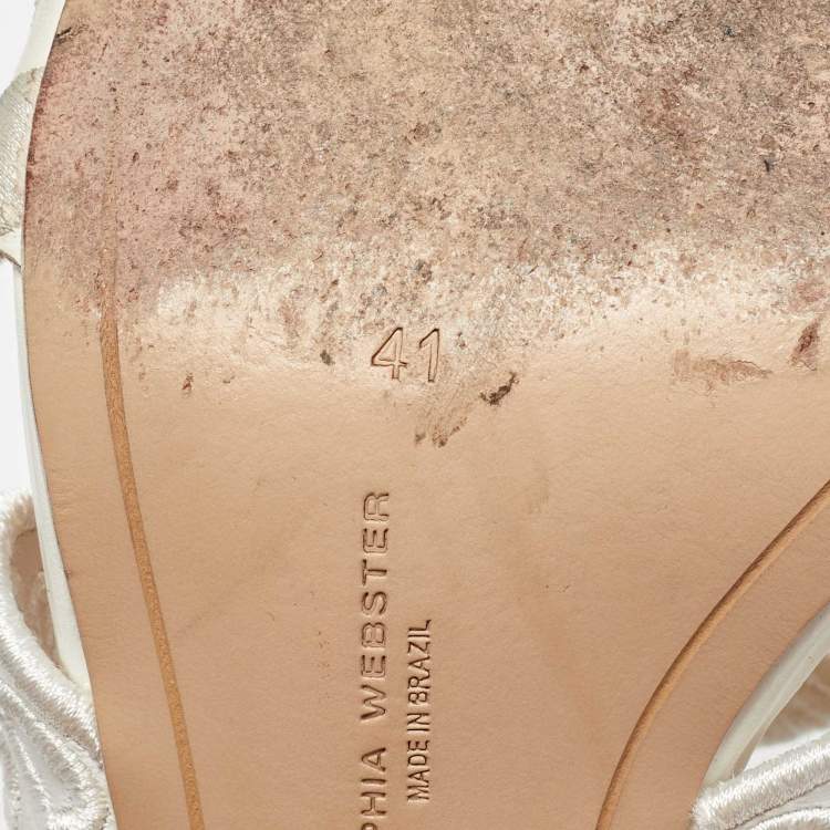 Pre Owned Sophia Webster White Leather Embroidery Laser Cut Block Heel Mules Size 41