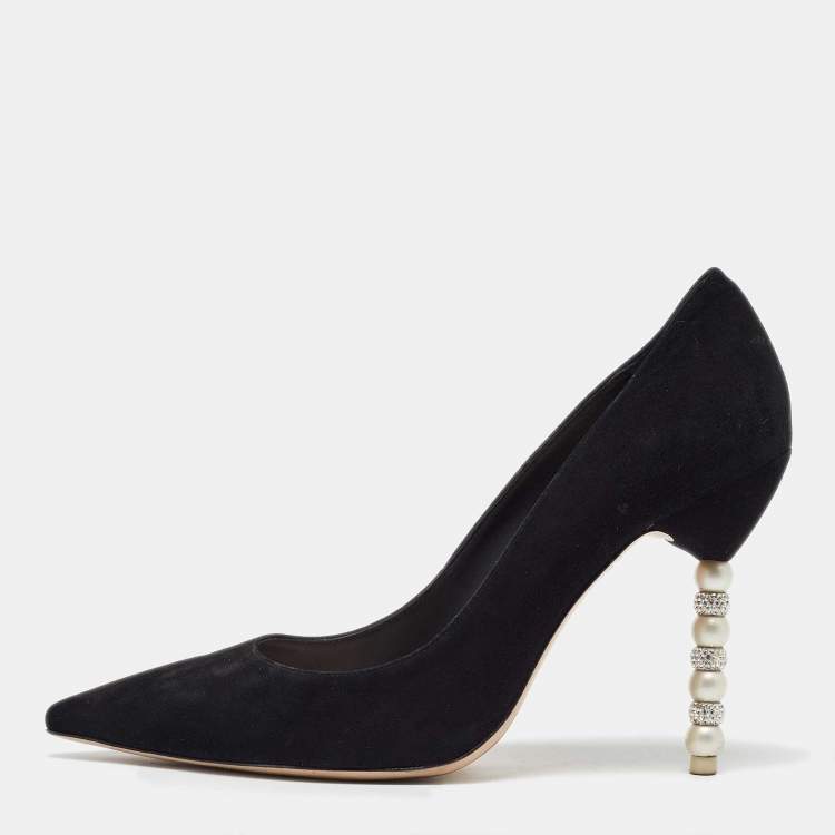 Pre Owned Sophia Webster Black Suede Coco Crystal Embellished Pumps Size 40