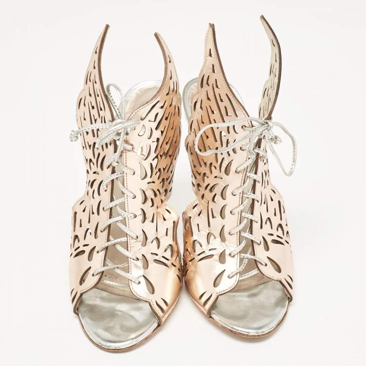 Pre Owned Sophia Webster Gold Leather Cherub Slide Sandals Size 38